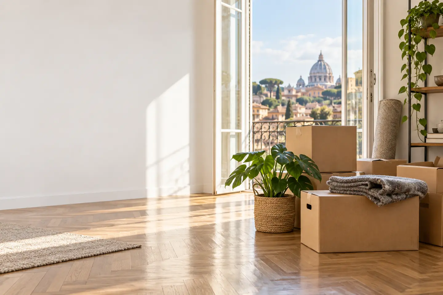 A family preparing to move in a bright home